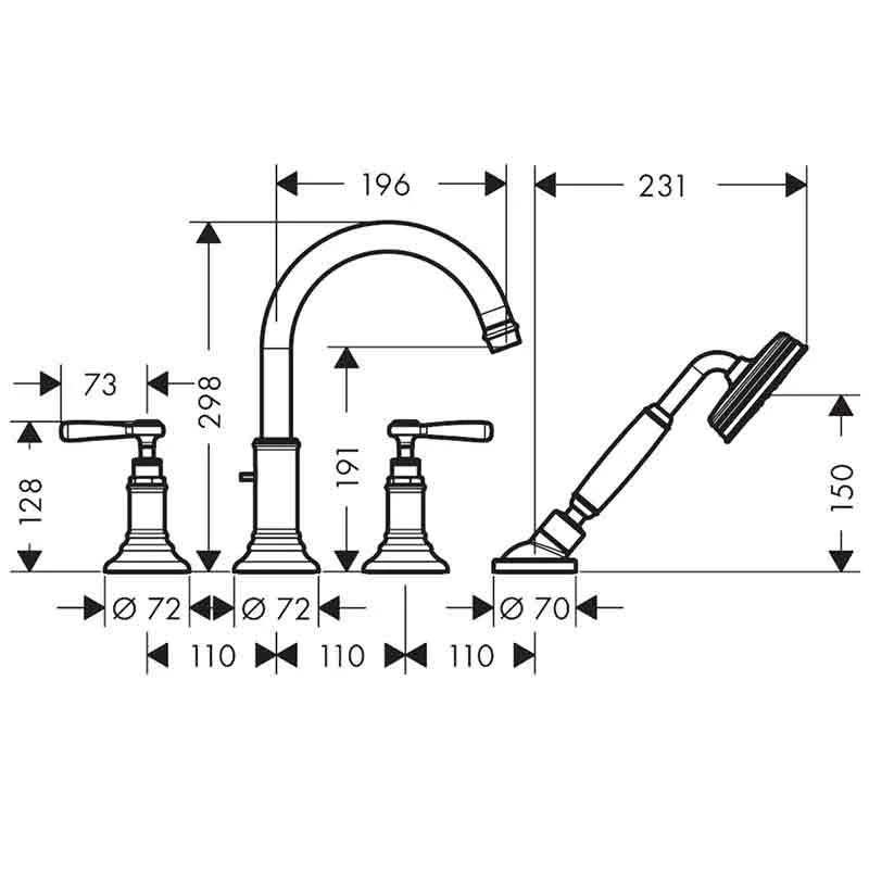 Axor Montreux 4-Hole Bath/Shower Mixer Rim-Mounted With Lever Handles - Brushed Black Chrome -16550340 2 Axor Montreux 4-Hole Bath/Shower Mixer Rim-Mounted With Lever Handles - Brushed Black Chrome -16550340 - Image 2