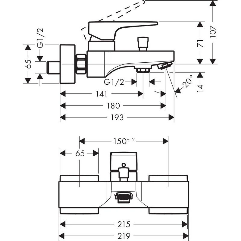 Hansgrohe Metropol Single Lever Bath & Shower Mixer Tap For Exposed Installation With Lever Handle Matt Black - 32540670 2 Hansgrohe Metropol Single Lever Bath & Shower Mixer Tap For Exposed Installation With Lever Handle Matt Black - 32540670 - Image 2