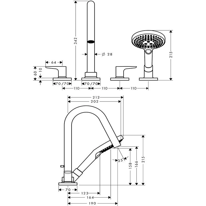 AXOR Citterio M 4TH Bath/Shower Mixer Tile Mounted With Lever Handles & Escutcheons - Polished Gold Optic - 34454990 2 AXOR Citterio M 4TH Bath/Shower Mixer Tile Mounted With Lever Handles & Escutcheons - Polished Gold Optic - 34454990 - Image 2