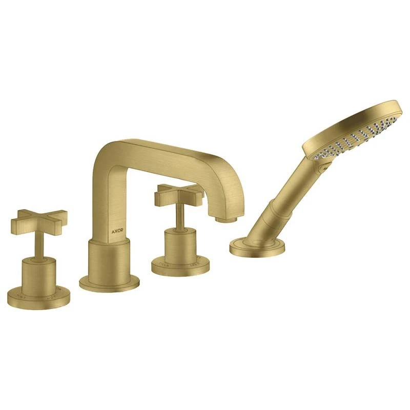 Axor Citterio 4H Bath Mixer Tile Mounted With Cross Handles & Escutcheons - Brushed Brass - 39453950
