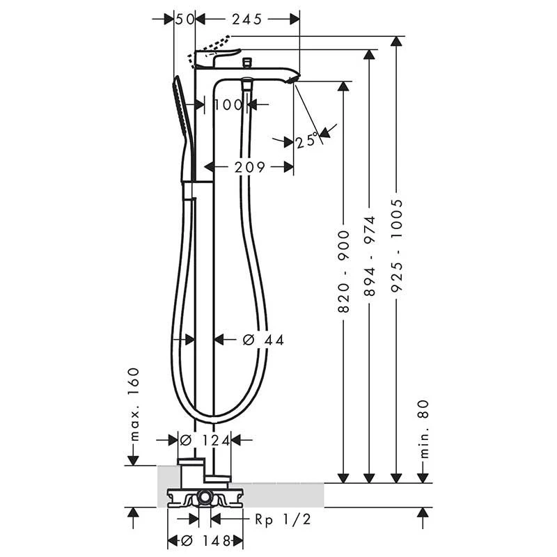 Hansgrohe Metris Floor Standing Single Lever Bath Mixer Tap - Chrome - 31471000 2 Hansgrohe Metris Floor Standing Single Lever Bath Mixer Tap - Chrome - 31471000 - Image 2