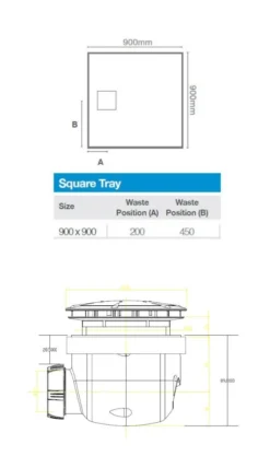 Merlyn Truestone Square Shower Tray With Integrated Waste - White - 900 X 900mm - T90RTW -Hansgrohe Store merlyn truestone square tray dimensions 1