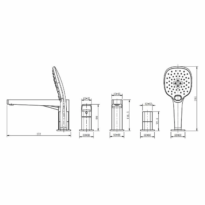 RAK Ceramics Petit Square 4 Hole Deck Mounted Bath Shower Mixer - Chrome - RAKPES3013C 2 RAK Ceramics Petit Square 4 Hole Deck Mounted Bath Shower Mixer - Chrome - RAKPES3013C - Image 2